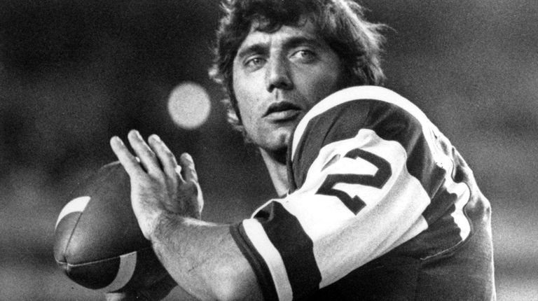 Jets great Joe Namath drops back to