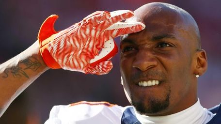 Aqib Talib of the Denver Broncos warms up
