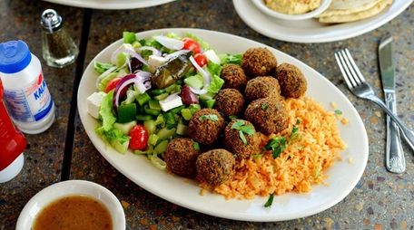 The falafel platter made with house-made chickpea falafel