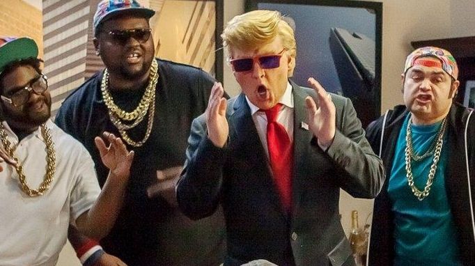 Johnny Depp, center, plays real estate mogul Donald
