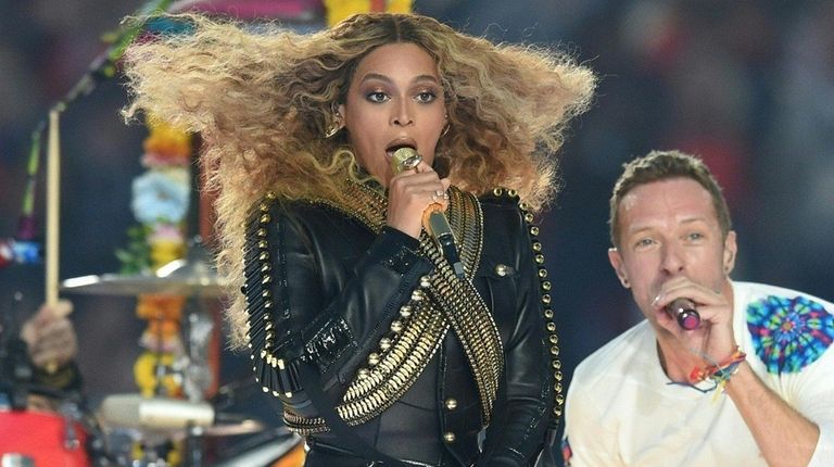 Beyonce and Chris Martin perform during Super Bowl