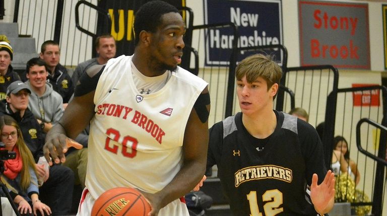 Stony Brook's Jameel Warney posts up against UMBC
