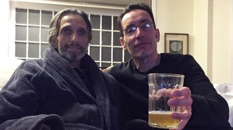 John Hanc, right, visits with his friend Jimmy