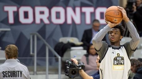 Minnesota Timberwolves' Andrew Wiggins participates in the