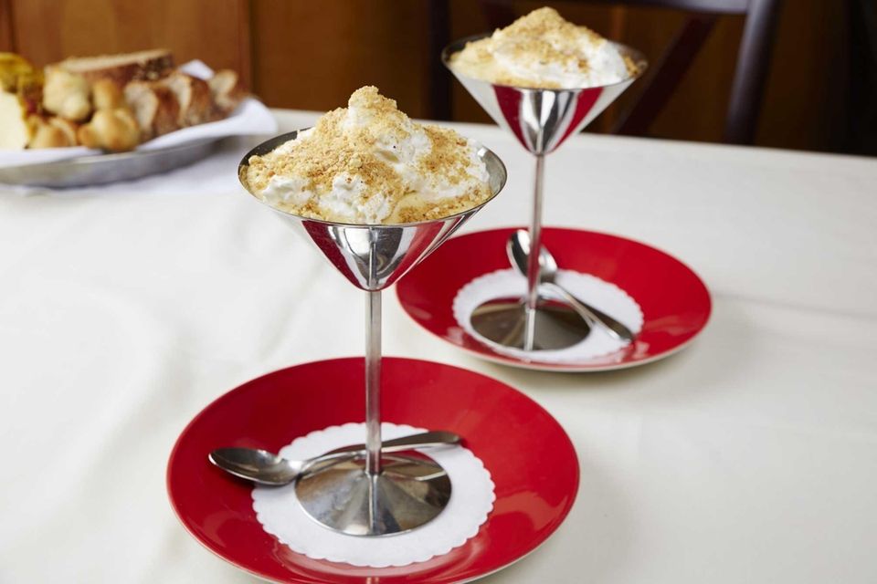 Franina, Syosset: Zabaglione with berries and crumbled biscotti