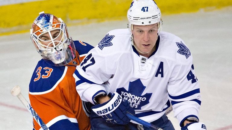 Toronto Maple Leafs' Leo Komarov tries to screen