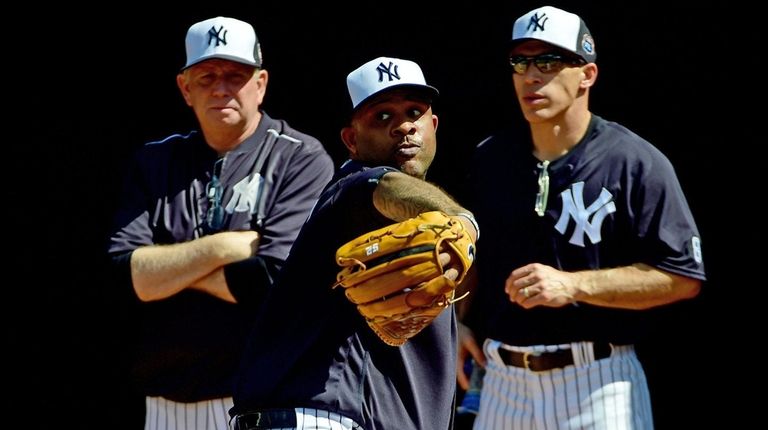 New York Yankees pitcher C.C.Sabathia throws a bullpen