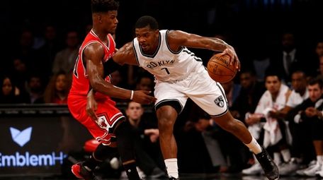 Joe Johnson of the Brooklyn Nets drives