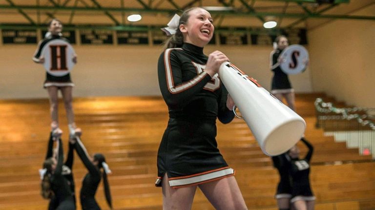 Babylon's Meghan Greene cheers during the Suffolk Cheerleading