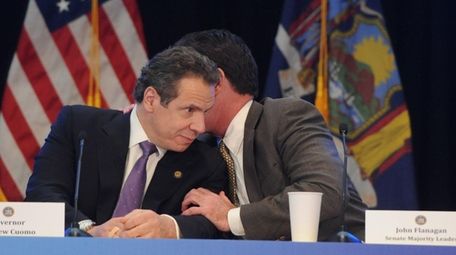 New York Governor Andrew Cuomo, talks to Senate