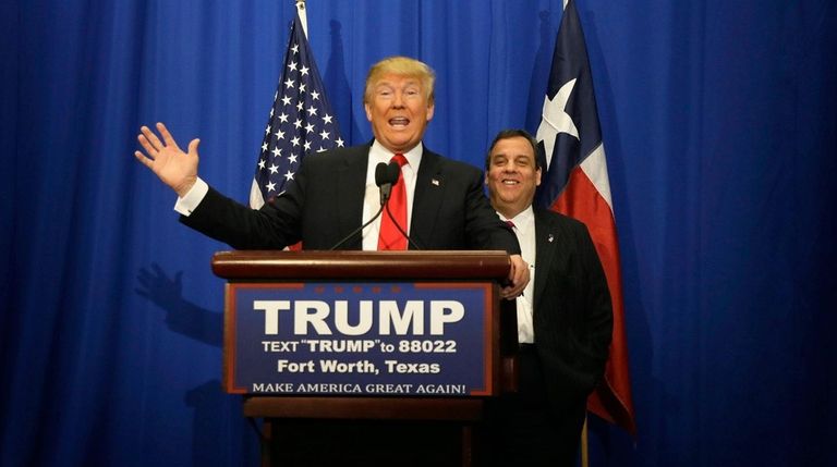 Republican presidential candidate Donald Trump, accompanied by
