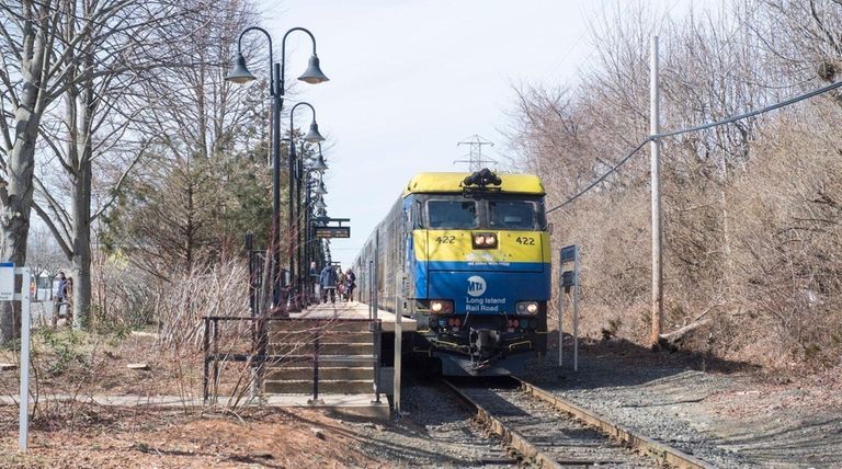 A Long Island Rail Road train is held
