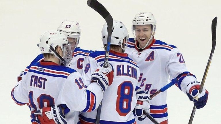 Kevin Klein of the New York Rangers celebrates