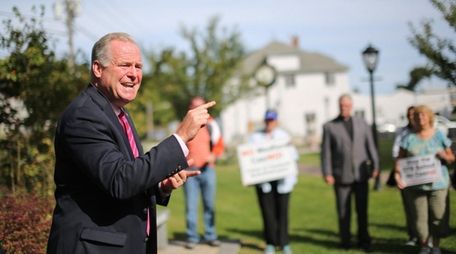 Assemblyman Michael Fitzpatrick speaks in Medford on Saturday,