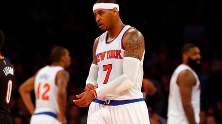 Carmelo Anthony of the New York Knicks looks