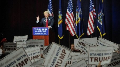 Donald Trump rallies his supporters on Long Island