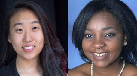 Manhasset High School seniors Kimberly Te, left, and