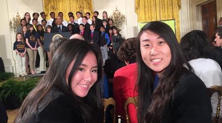 Manhasset Secondary School seniors Kimberly Te, left, and