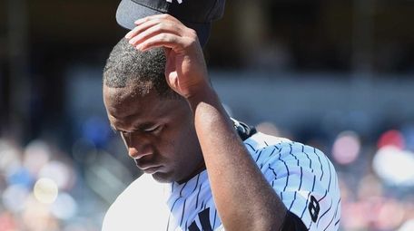 New York Yankees starting pitcher Michael Pineda walks