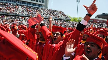 Sreenath Mullassery of Stony Brook cheers during Stony