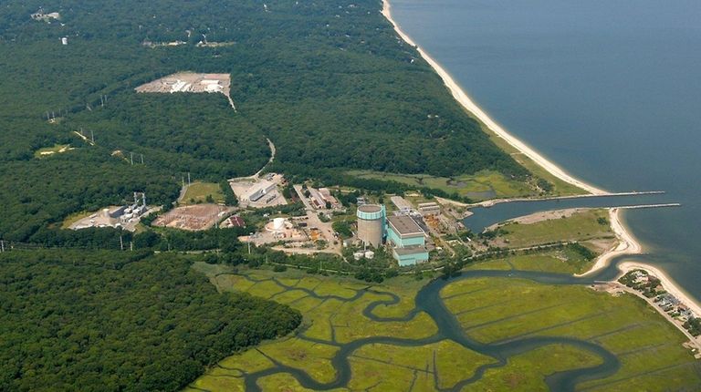 Aerial view of the shuttered Shoreham nuclear plant