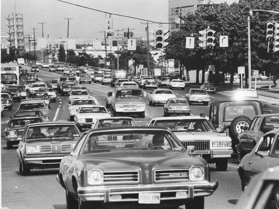 Friday evening rush hour at the intersection of
