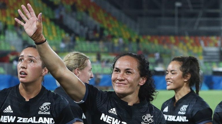 Portia Woodman of New Zealand celebrates after defeating