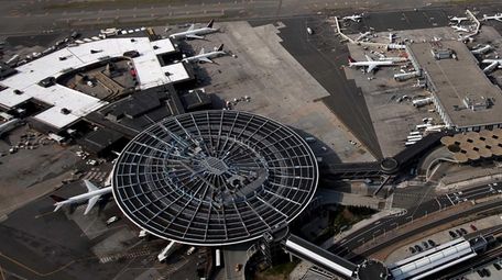 An aerial view of Kennedy Airport on April