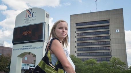 Nassau Community College student Jessica Abrams, 27, prepares
