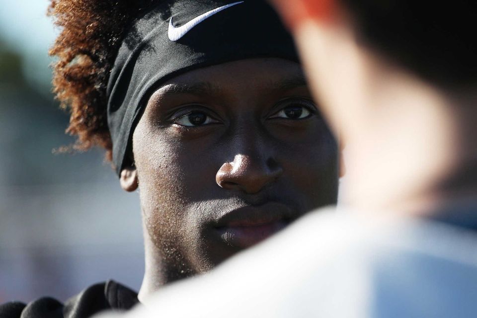 Lehman Clarik looks on during practice at Sewanhaka