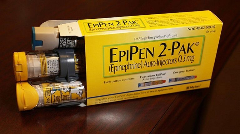 EpiPen, which dispenses epinephrine through an injection mechanism