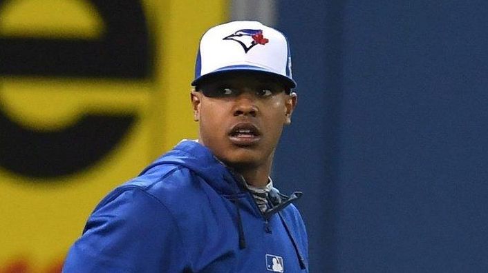 Toronto Blue Jays pitcher Marcus Stroman tries to