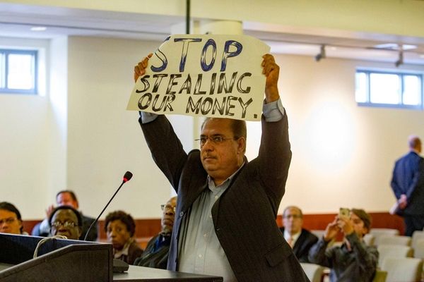 Valley Stream resident Malik Amid expresses displeasure with