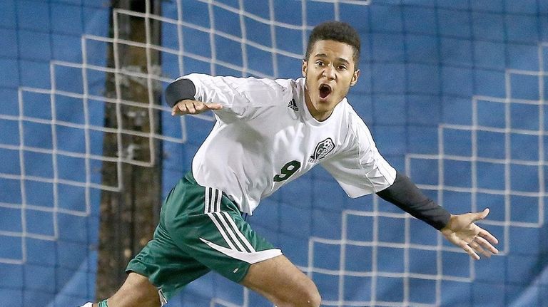 Carle Place's Stephen Padilla gets the winning penalty