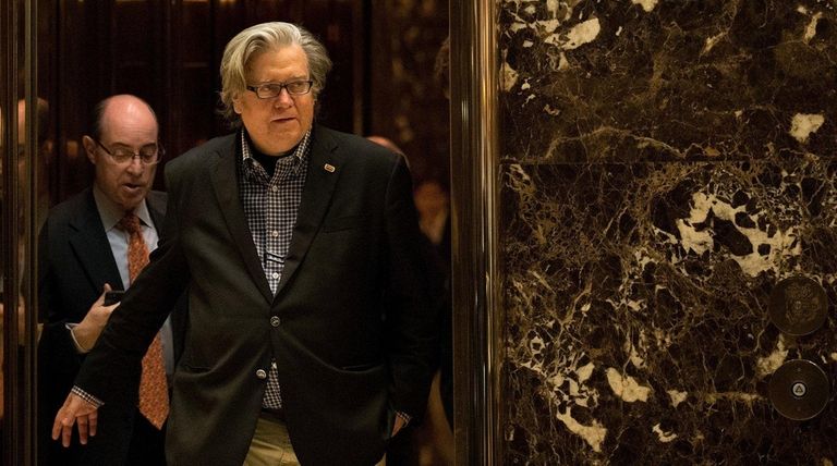 Trump campaign CEO Steve Bannon leaves an elevator