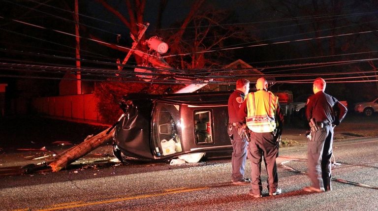 A car crashed into a utility pole on
