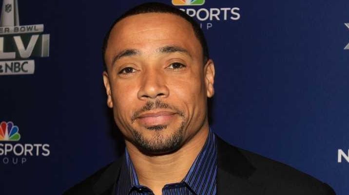 NBC studio analyst Rodney Harrison at the Super