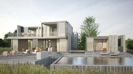 A rendering shows a Sagaponack modern-style home expected