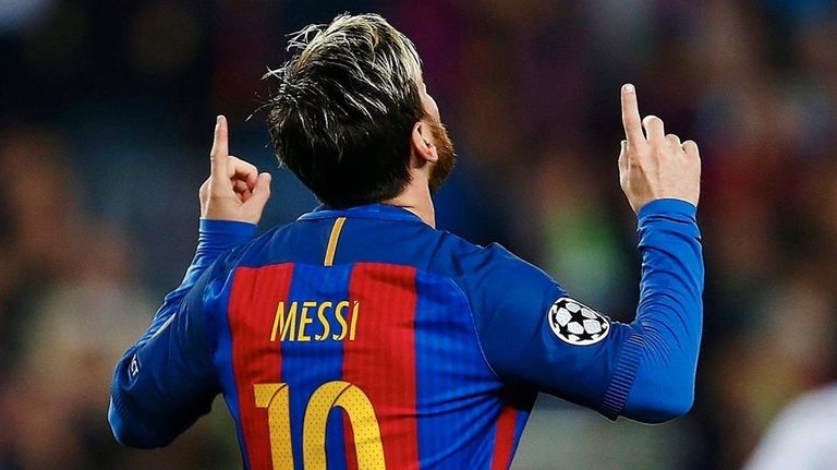 FC Barcelona's Argentinian striker Lionel Messi celebrates his