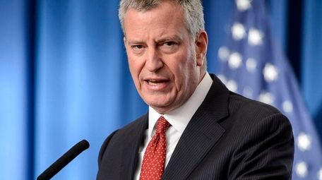 Mayor Bill de Blasio speaks during a press