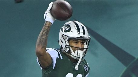 New York Jets wide receiver Robby Anderson reacts