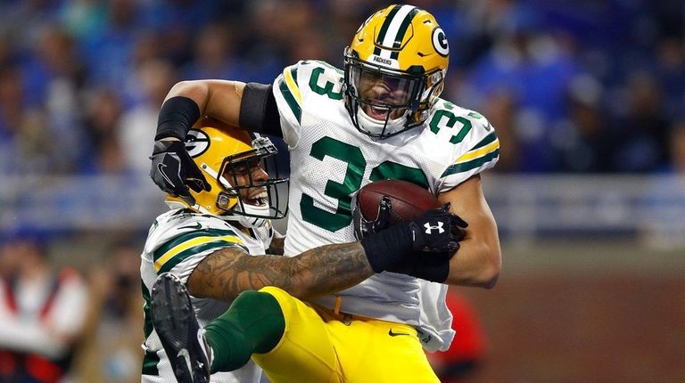 Micah Hyde of the Green Bay Packers celebrates