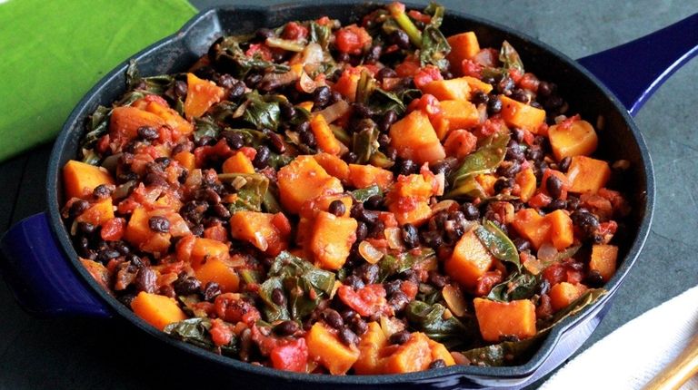 Butternut squash, canned black beans, collard greens and