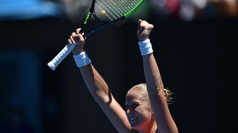 Shelby Rogers of the U.S. celebrates her victory