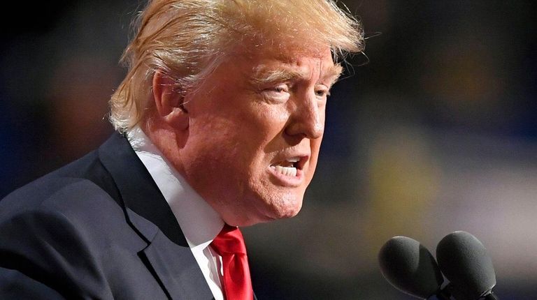 Republican presidential candidate Donald Trump speaks on the