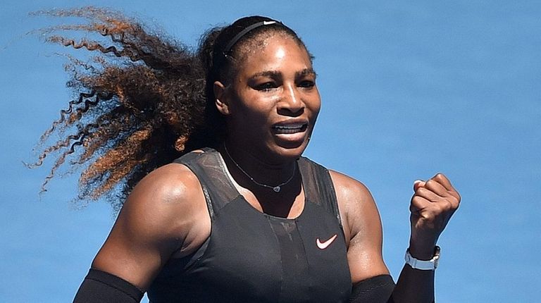 Serena Williams celebrates her win against the Czech