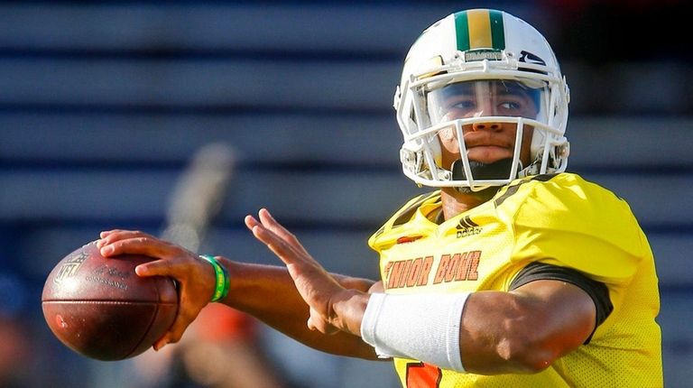 Tiffin quarterback Antonio Pipkin throws during practice for