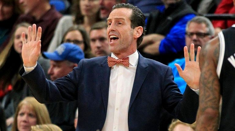 Brooklyn Nets coach Kenny Atkinson gestures during the