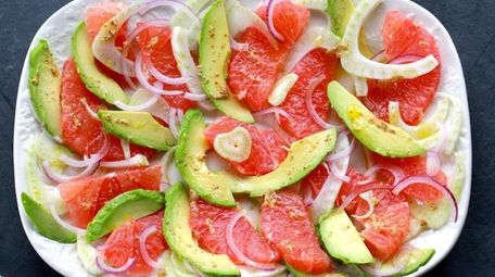 Ruby grapefruit, avocado, fennel and red onion are