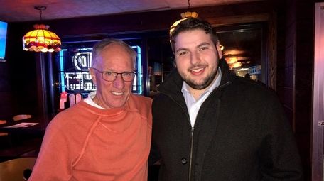 NBC hockey announcer Doc Emrick, left, with Bowling
